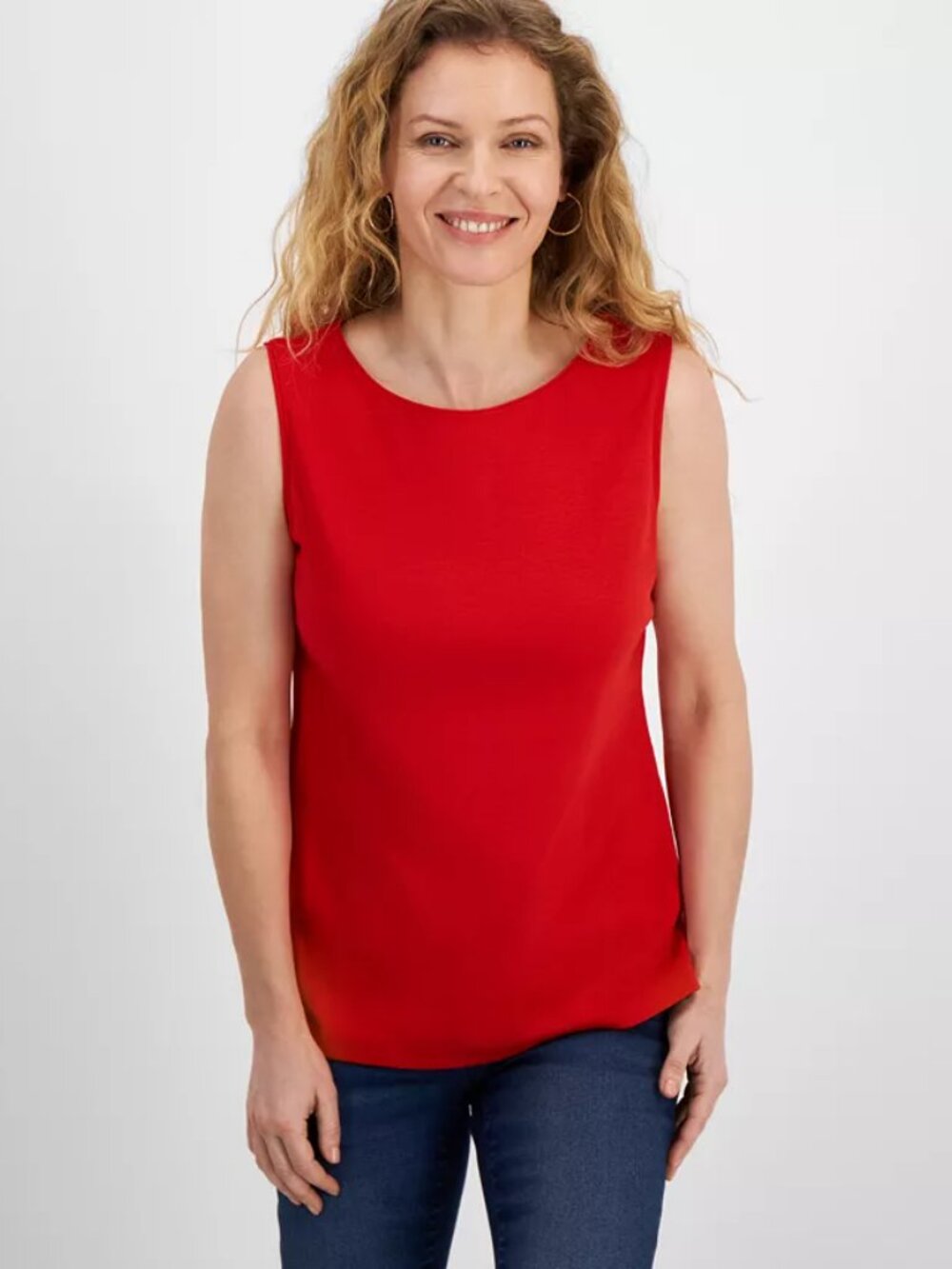 Style & Co Women's Cotton Boat-Neck Sleeveless Top, XXL, Gumball Red